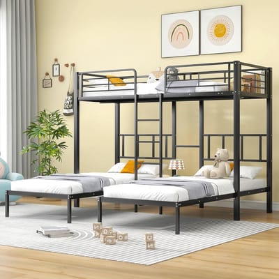 Stevig Driepersoons Stapelbed 90x200 cm met Ladder en Tafel - Metaal