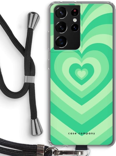 Case Company® - Hoesje met koord geschikt voor Samsung Galaxy S21 Ultra hoesje met Koord - Hart Groen - Telefoonhoesje met Zwart Koord - Bescherming aan alle Kanten en Over de Schermrand