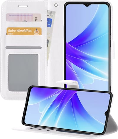 Hoesje - Geschikt voor OPPO A17 - Luxe Bookcase - Walletcase Hoes - Portemonnee - Cover - Telefoonhoes - Wit