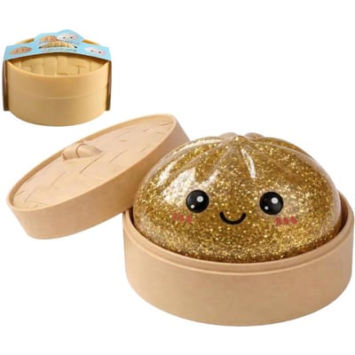 Boule Anti-Stress Dumpling Pailletée avec Boîte Dumplings Jouet Sensoriel à Presser Décompression Montée Lente Anti-Stress Cadeau Sensoriel or
