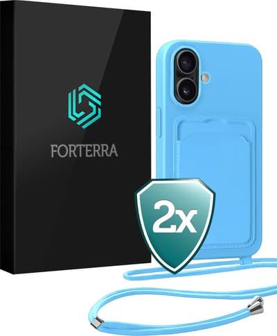 Hoesje Geschikt voor iPhone 17 Pashouder Case Siliconen Hoes Met Koord - Hoes Geschikt voor iPhone 17 Met Telefoonkoord Hoesje Back Cover Met Pasjeshouder - Lichtblauw - 2 PACK