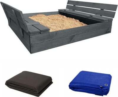 Afsluitbare Zandbak met Banken 120x120 cm – Gecertificeerd & Geïmpregneerd in Grijs | Incl. AFDEKZEIL & GRONDDOEK | Voor 1-2 Kinderen