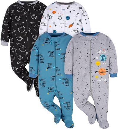 4-Pack Baby Jongen Slaappakjes Voetjes Insluitend Maat 3-6 Maanden