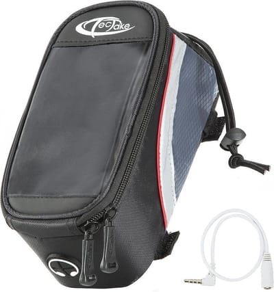 tectake® Frametas - Stuurtas - 20 x 9,5 x 10 cm - Frame Tas voor Fiets en Racefiets - Fietstas met Aanraakscherm voor Telefoons - Navigatiehouder - Waterafstotend - Met Kabeluitgang - Zwart/Grijs/Rood