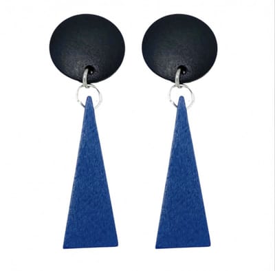 Clip oorbellen -hout -blauw -zwart- Sahel- geen gaatje- Charme Bijoux