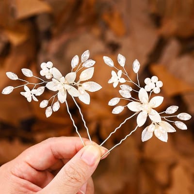 Dailygoods- Bloemenhaarspelden - Haaraccessoires Dames - Haarspelden Bruid - Kristal - Zilver - Set van 2 Stuks