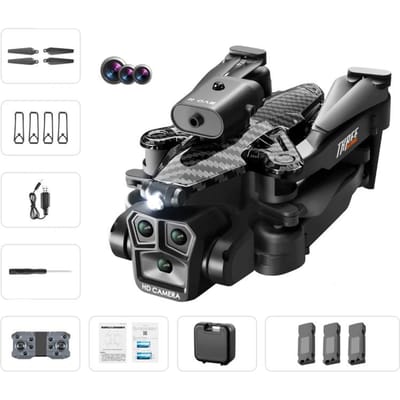 Nieuwe K10 MAX Luchtfotografie 4K Drone Obstakel vermijden Drie-camera Afstandsbediening Vliegtuigen Optische stroom Quadcopter Speelgoed Cadeau 3 battery zwart/wit