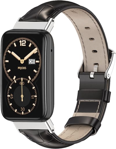 By Qubix - Echt leren bandje - Zwart met patroon - Geschikt voor Xiaomi Smart Band 7 Pro / Mi Band 7 Pro bandje