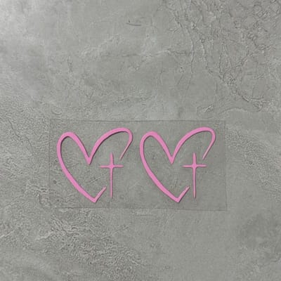 2 Stuks Hart Kruis Auto Spiegel Sticker Vinyl Waterdicht Christelijk Geloof Decoratieve Auto Sticker roze