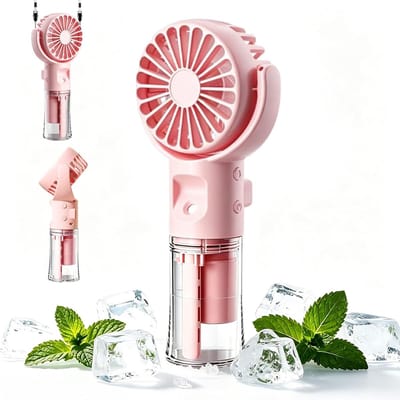 Ventilator Met Waternevel - Handventilator - 4 Standen - Mist Ventilator - USB Oplaadbaar - Stille - Draagbare Mini Ventilator - Tafelventilator - Mist - Water - Waaier - Mini Airco - Draadloze Ventilator - Aircooler - Luchtbevochtiger - Roze