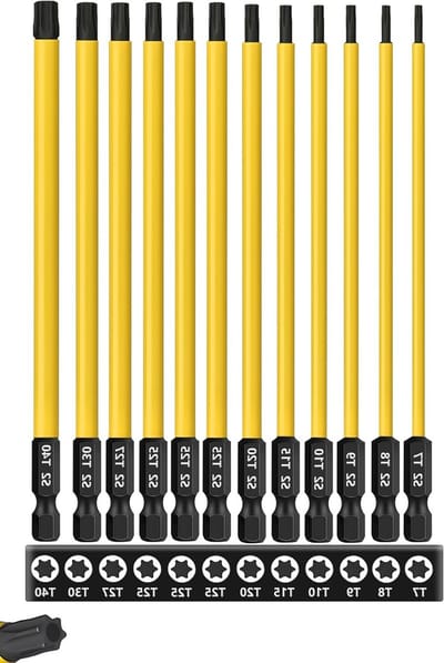 12-delige Torx Schroevendraaier Bit Set - 6 Inch Lange Star Bits van S2 Staal met Magnetische Kop en 1/4 Inch Hex Shank voor Veilig en Tamper Proof Gebruik