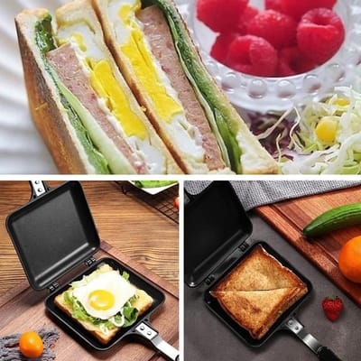 Pannenkoekenpan Dubbelzijdig - Sandwich Pan Gietijzer - Sandwiches Maken - Anti-aanbak Gietaluminium - 35 x 15.5 x 14 cm - Onecolor