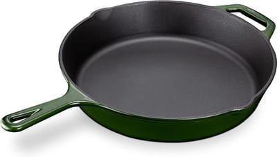 Geëmailleerde ronde skillet van gietijzer - Geschikt voor alle warmtebronnen - Ø 30 cm - Met handvat - Groen