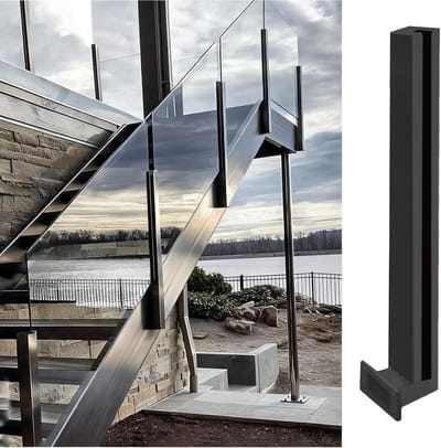 RVS Relingpaal - Balustrade Paal - Veiligheid Verhogend - Zijmontage - 472 inch - Zwart