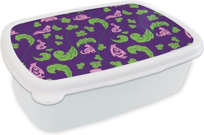 Broodtrommel Wit - Lunchbox - Brooddoos - Bladeren - Dieren - Patronen - 18x12x6 cm - Volwassenen