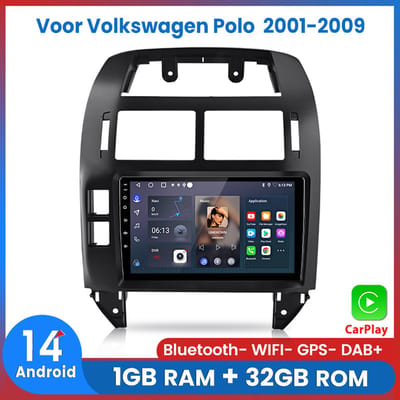 Awesafe Autoradio - Draadloos Apple CarPlay Android Auto - Geschikt Voor VW Volkswagen Polo 2001 t/m 2009 - 1GB+32GB - Autoradio met navigatie GPS - Radio Scherm