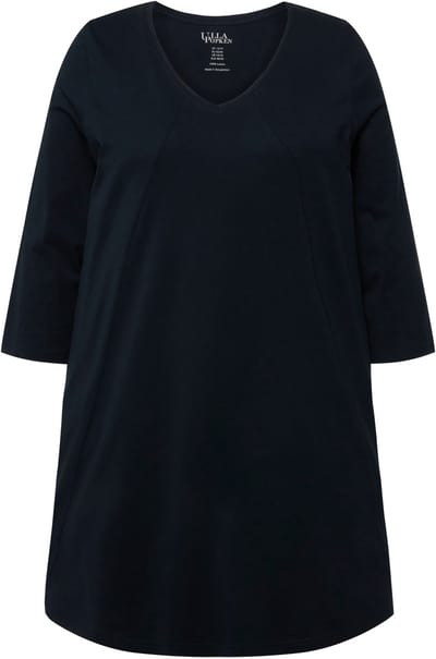 Ulla Popken - Dames - Longshirt siernaden A-lijn V-hals 3/4-mouw - Marine - Maat 42+
