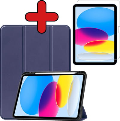 BTH Tablet Hoesje - Geschikt voor iPad 2022 / 2025 (A16 ) / 2026 (A19) - Bookcase - Trifold - Cover - Stylus Pen Houder - Donkerblauw