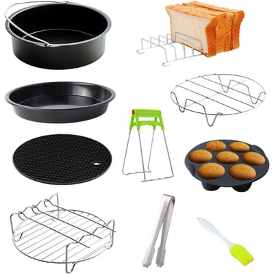 Kit d'accessoires pour friteuse à Air, 10 pièces, support de poêle à frire, plateau à Pizza, support métallique, support à pain 8in