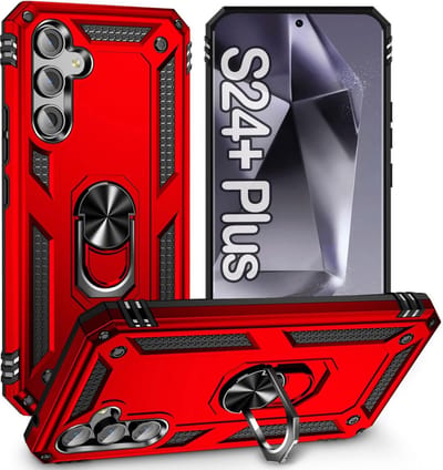 Hoesje Geschikt voor Samsung Galaxy S24 Plus hoesje Rood Hybrid Armor Anti-Shock hoesje - Galaxy S24 Plus 5G Hoesje kickstand Ring houder cover TPU backcover hoesje