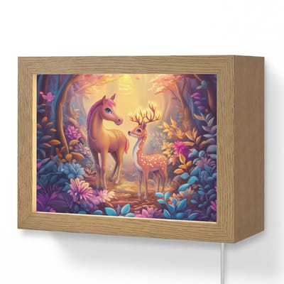 Wandlamp 20x15 cm - Oplaadbaar - Paard - Hert - Sprookjesbos - Paars - Wandlampen binnen woonkamer - Slaapkamer lamp met kabel - Decoratieve nachtlamp - Vloerlamp snoer
