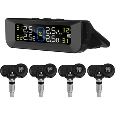 Système de surveillance de la pression des pneus, système de surveillance de la pression des pneus solaire sans fil avec écran LCD, Internal Sensor noir