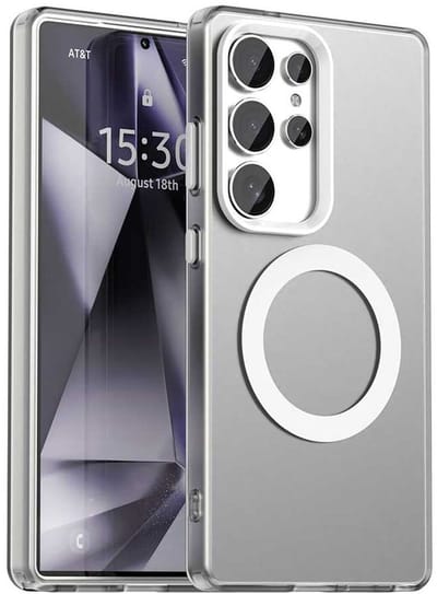 MagSafe Compatibel Backcover Hoesje Geschikt voor Samsung Galaxy S25 Ultra - Wit & Semi-Transparant Design - Stijlvol & Goede Bescherming