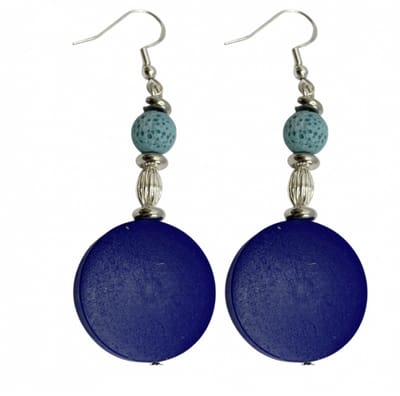 Oorbellen-Zilver-Hout-Lava- Blauw -Charme Bijoux
