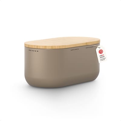 LARS NYSØM Ægte Broodtrommel - Bamboe deksel bruikbaar als snijplank - 35,5x18,5x15,8cm (Taupe Brown)