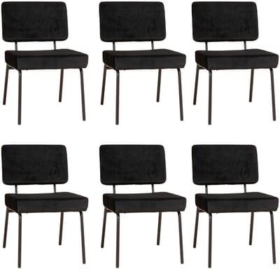 Bronx71® Velvet eetkamerstoel Espen zwart - Eetkamerstoelen set van 6 - stoel