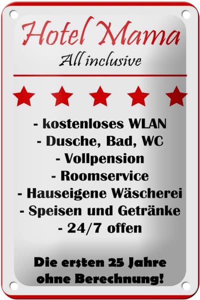 Blechschild Spruch 12x18cm Hotel Mama weiß-rotes