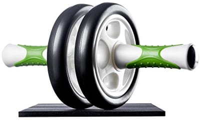 Buikspiertrainer Roller - Fitness Wiel - Core Training - Inclusief Knie Mat - 34 x 16 cm - Wit Groen