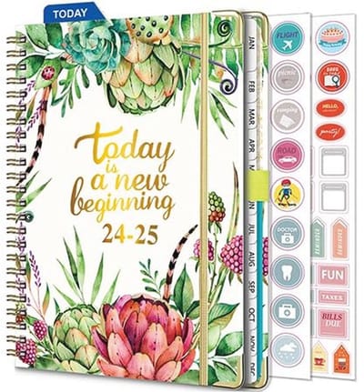 Weekkalender A5 2024-2025 met Spiraalbinding | Schoolagenda Juli 2024 - Juni 2025 | Planner met Penlus en Stickers