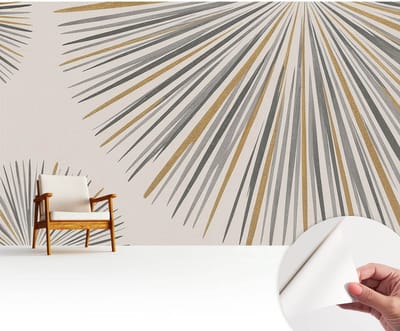 Wallfluent Zelfklevend Behang - Geometrische waaiers Stickerbehang op rol - 416x254 cm - Wit Zelfklevend Behang - Peel-and-stick techniek - Voor de woonkamer, slaapkamer en kantoor Zelfklevend Behang