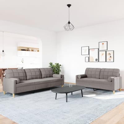 vidaXL - 2-delige - Loungeset - met - sierkussens - stof - taupe