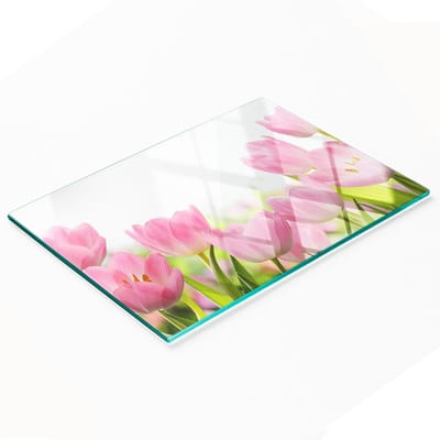 Decoratieve glazen snijplank met roze tulpenmotief, 80x52 cm