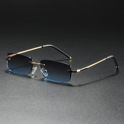 Lunettes de soleil rectangulaires sans monture Mode Populaires Femmes Hommes Teintes Petites Carrées Lunettes de Soleil Pour Femme Homme Été Voyage black