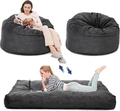 Reuze Zitzak - Bank Bed - Ontspannen Zitten - 2-in-1 Ontwerp - 190x135cm - Donkergrijs