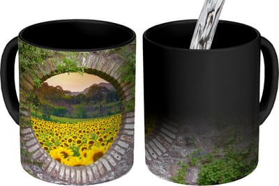 Magische Mok - Foto op Warmte Mokken - Koffiemok - Doorkijk - Bloemen - Zonnebloem - Magic Mok - Beker - 350 ML - Theemok