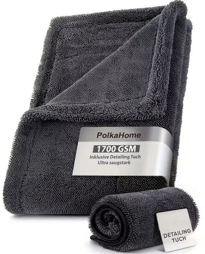 PolkaHome® Twisted Microfiber Droogdoek Auto – Microvezeldoek voor Auto Wassen & Drogen – 1700 GSM – Krasvrij & Streeploos – Autodroogdoek Set 2 Stuks (80 × 50 cm & 30 × 30 cm)