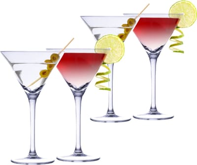 Martini cocktailglazen - glas - 8x stuks - 220 ml - Cocktail glazen - Cocktails drinken - Cocktails