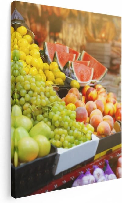 Artaza Canvas Schilderij Fruit - 30x40 cm - Klein - Wanddecoratie Keuken - Schilderijen Op Canvas Fruitmarkt - Muurdecoratie