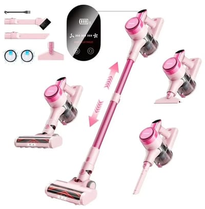 AURORAS Draadloze stofzuiger - Snoerloze - Steelstofzuiger - Zuigkracht tot 23 KPa - 3 Standen - Afneembare batterij - LED - Roze