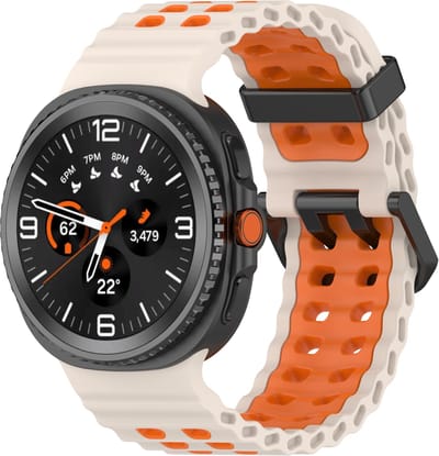 Stravo Ocean Siliconen Bandje met Gespsluiting – Geschikt voor Samsung Galaxy Watch 9 (40/44mm) / Watch 8 (40/44mm) / 8 Classic (46mm) – Ademend & Waterdicht Sport Horlogebandje – Starlight/oranje