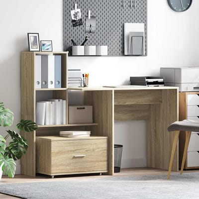 vidaXL - Bureau - Sonoma - Eik - Bewerkt - hout - 131,5 - x - 50 - x - 106,5 - cm
