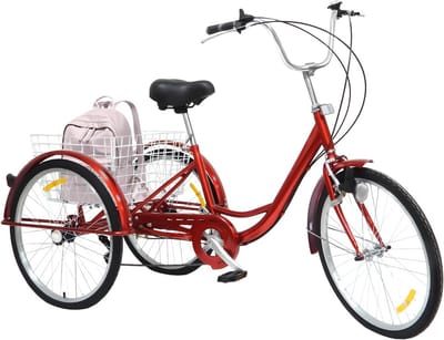 Driewieler voor Volwassenen - Ouderen Fiets - Stabiel Transport - Inklapbaar Design - 24 Inch Wielen - Rood