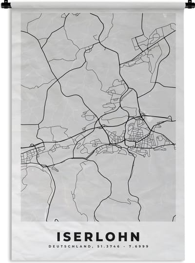 Wandkleed - Wanddoek - Plattegrond - Duitsland - Iserlohn - Kaart - Stadskaart - 120x180 cm - Wandtapijt