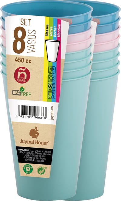 Juypal drinkbekers - 16x - pasteltinten - kunststof - 450 ml - herbruikbaar - BPA-vrij