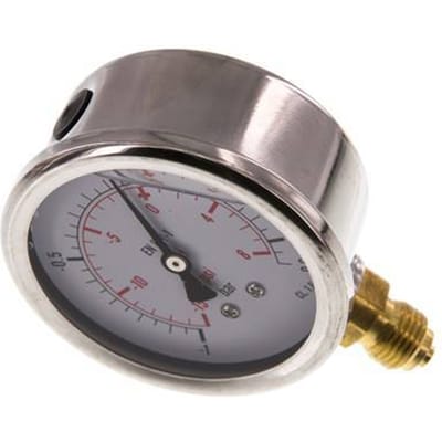 -1..0.6 Bar Glycerine Manometer Onderaansluiting RVS/Messing 63 mm Klasse 1.6 - ML-10P663SVG