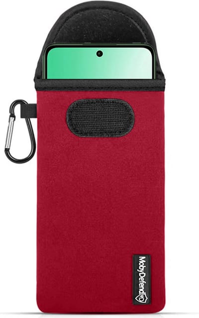 MobyDefend Hoesje - Geschikt voor Oppo Reno12 F - Neopreen Pouch Met Karabijnhaak - Insteek - Riemlus - Rood